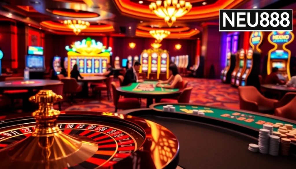 Experience thrilling gameplay at NEU88 with vibrant casino tables and exciting slot machines.