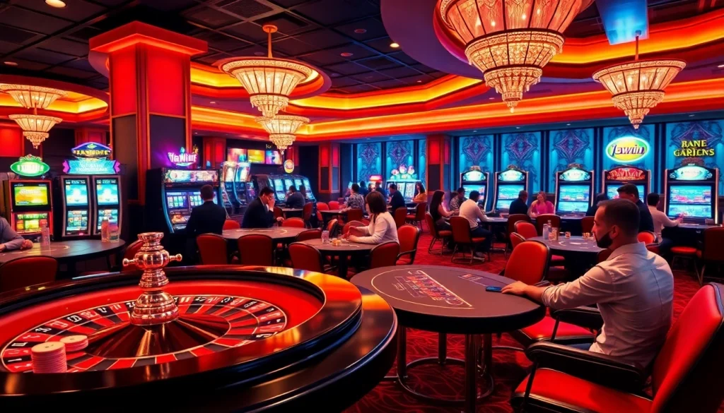 Engaged players enjoying an exciting casino experience at 13win group with vibrant tables and machines.